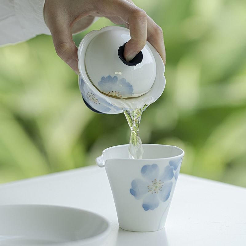 ✨Bộ trà Begonia Flower Gaiwan Kung Fu vẽ tay nguyên chất & Bát trà sứ trắng cao cấp tinh tế & Bộ trà Trung Quốc & Cốc trà
