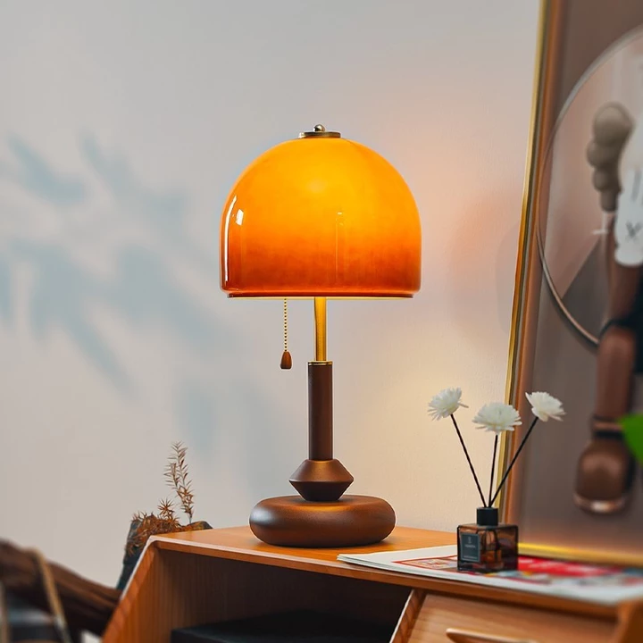 Đèn Bàn Bauhaus Có Công Tắc Kéo, Đèn Chụp Đèn Thẩm Mỹ Màu Cam, Đèn Led Trang Trí Phòng Ngủ, Đèn Chụp Đèn Thủy Tinh Hình Nấm Phong Cách Cổ Điển Giữa Th – 3