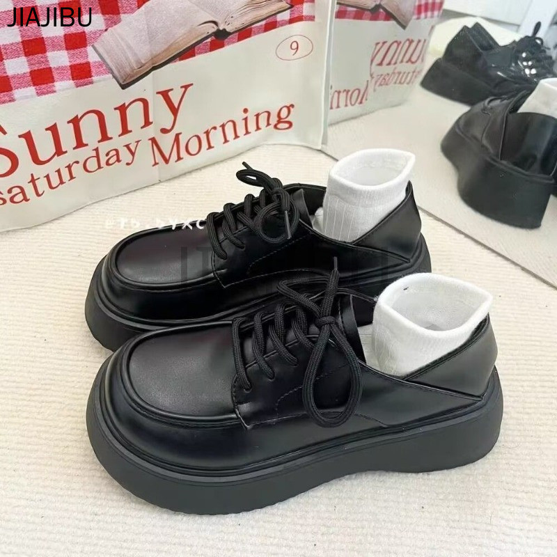 Size 34-46 Giày Da Mũi Tròn Chống Trượt Phong Cách Preppy Của Anh Giày Nữ Cỡ Lớn Giày Buộc Dây Oxford 44 Giày Đi Học Màu Đen 43 Korean Fashion Cosplay Platform Mary Jane Shoes Retro Japanese Casual JK Shoes French Soft Sole Lolita Doll Shoes Giày Mũi To