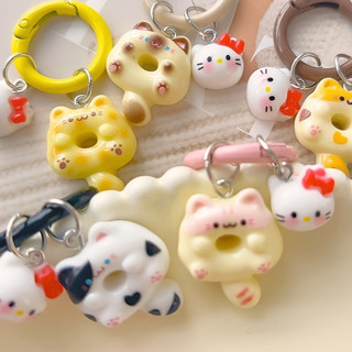 Móc khóa bánh rán hình mèo dễ thương hoạt hình - Mặt dây chuyền búp bê mèo con Kawaii - Ba lô treo đồ trang trí quyến rũ - Phụ kiện trang trí móc khóa - cho túi xách, móc chìa khóa