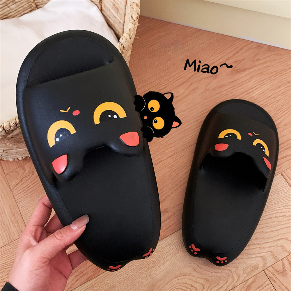 Xixitiao Dép Mèo Đen Nhỏ Mùa Hè Cặp Đôi Nhà EVA Đế Mềm Dép Tắm