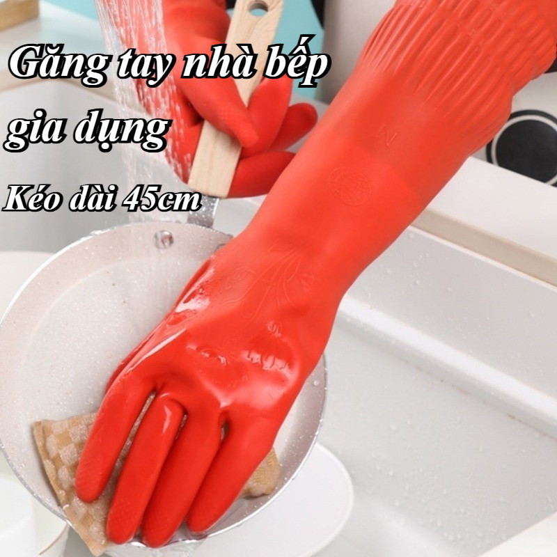 Găng Tay Hồng Hộ Gia Đình Dụng Cụ Vệ Sinh Nhà Bếp Găng Tay Rửa Bát Nữ,Thiết kế thuôn dài 45cm