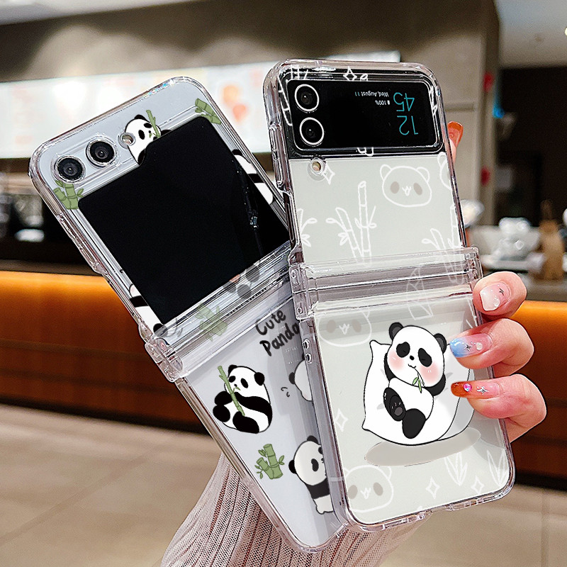 Phim Hoạt Hình Họa Tiết Gấu Trúc Trong Suốt Vỏ Điện Thoại Cho Samsung Galaxy Z Flip 6 Flip 5 Flip 4 5G Full Bản Lề Cứng PC Gấp Dành Cho Samsung Z Flip 6 5 4 3