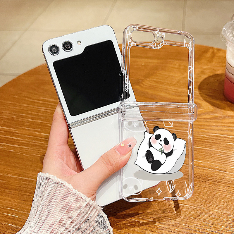 Phim Hoạt Hình Họa Tiết Gấu Trúc Trong Suốt Vỏ Điện Thoại Cho Samsung Galaxy Z Flip 6 Flip 5 Flip 4 5G Full Bản Lề Cứng PC Gấp Dành Cho Samsung Z Flip 6 5 4 3