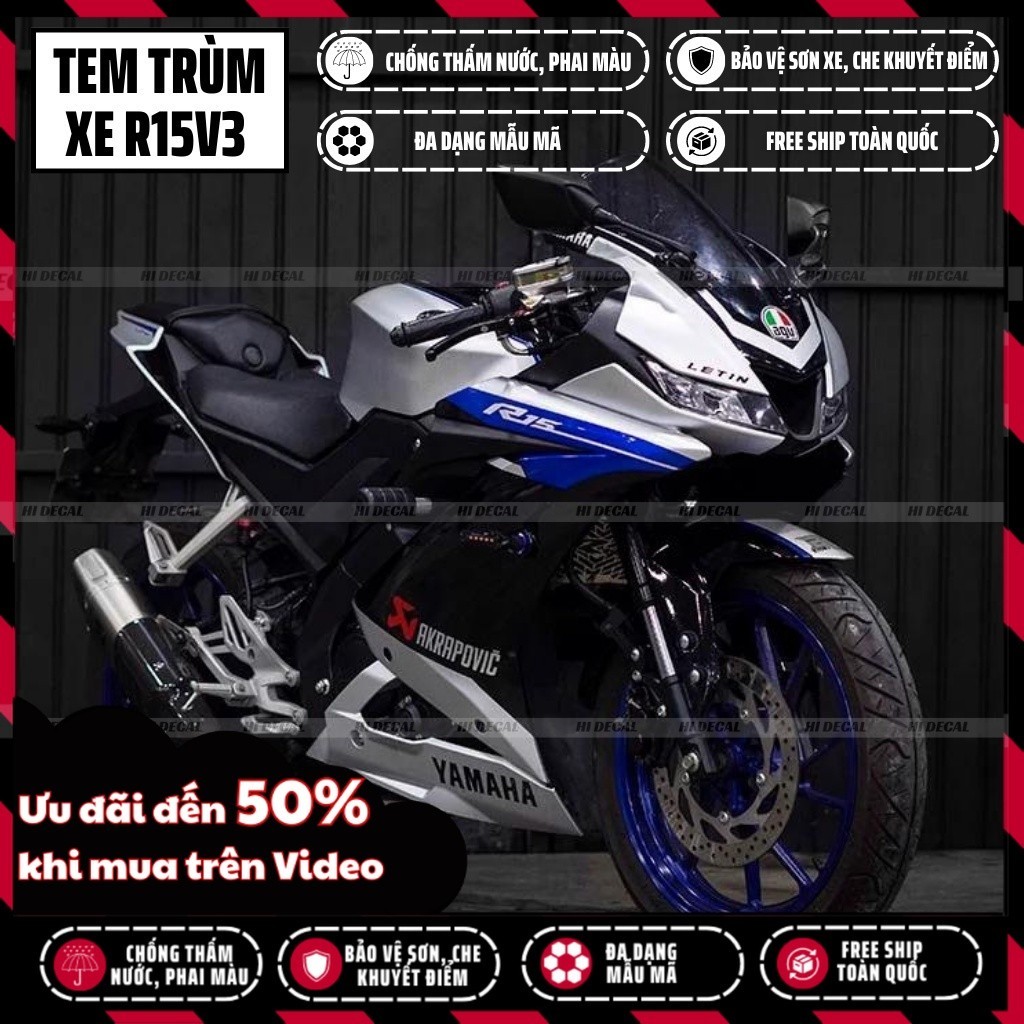Tem trùm R15v3 thiết kế riêng | Mẫu R15H007 | Decal cao cấp chống thấm nước