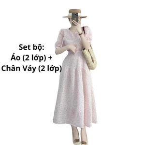 Set bộ chân váy và áo hàng hai lớp đi làm đi chơi du lịch biển chất tơ nổi nhẹ mát SET42