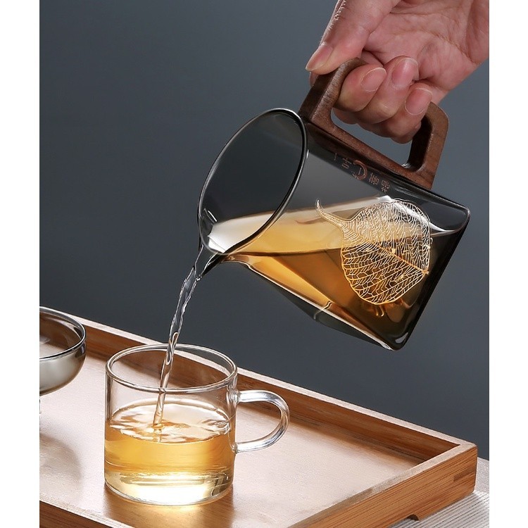 Tống chuyên trà thủy tinh chịu nhiệt Borosilicate cao cấp Tay Cầm Gỗ Dung Tích 300 ml