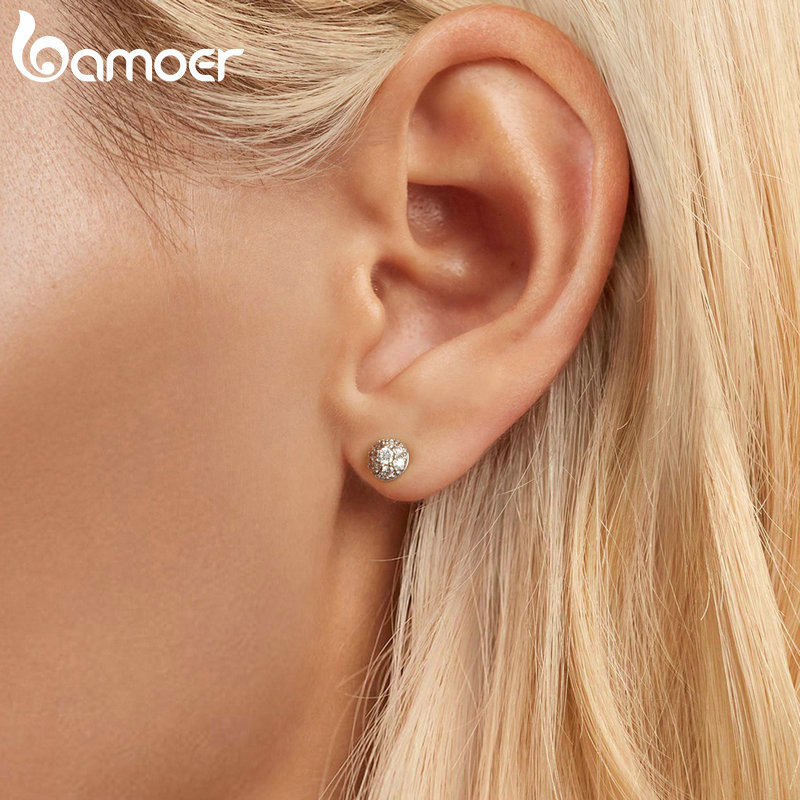 Bamoer 925 Bông Tai Bạc Moissanite Thiết Kế Bán Cầu Sáng Trang Sức Quà Tặng Cho Nữ