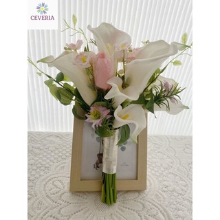 Bó hoa cưới cầm tay cô dâu từ hoa lụa và rum cao su non CEVERIA GA-77