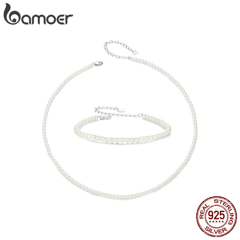 Bộ trang sức bạc Bamoer 925 Sterling Thiết kế ngọc trai Quà tặng cho nữ