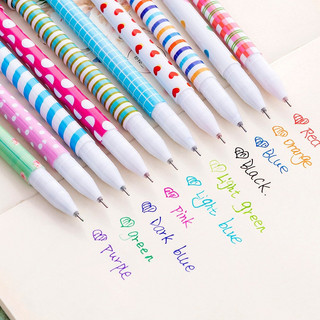 [10 Màu] Set 10 Bút Bi Mực Gel 10 Màu Dễ Thương Bút Bi Bấm Văn Phòng Họa Tiết Cute, Khô Nhanh, Mực Đều, Nét Chữ Đẹp
