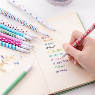 [10 Màu] Set 10 Bút Bi Mực Gel 10 Màu Dễ Thương Bút Bi Bấm Văn Phòng Họa Tiết Cute, Khô Nhanh, Mực Đều, Nét Chữ Đẹp