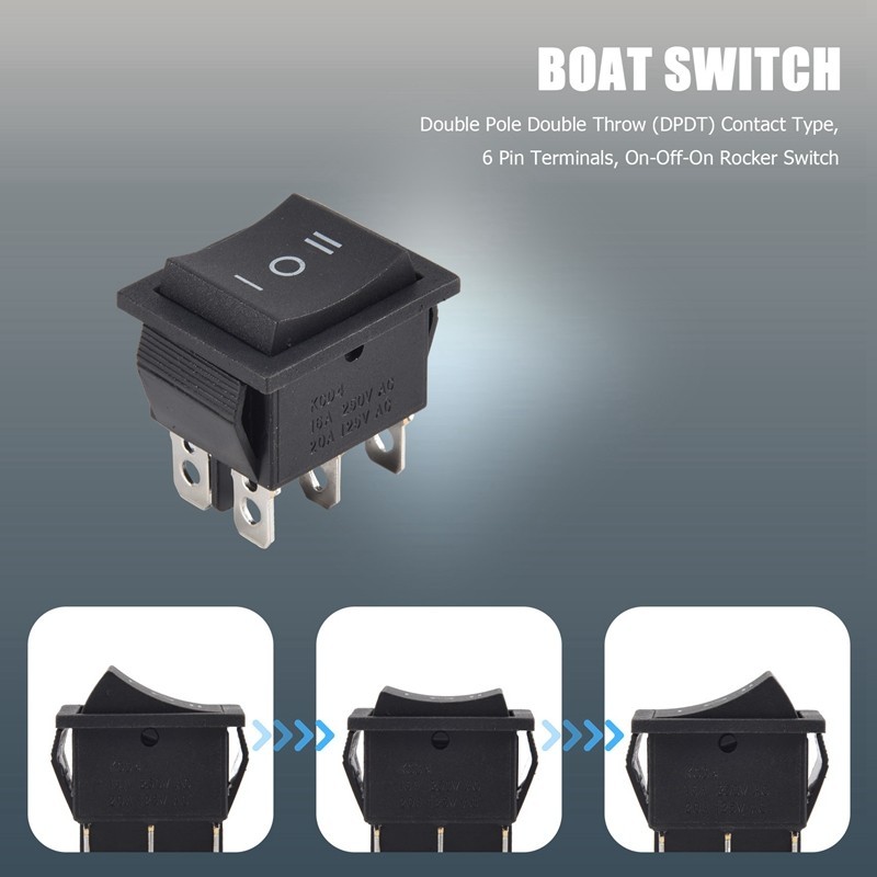 6 đầu cuối 3 vị trí BẬT / TẮT / BẬT DPDT Thuyền Rocker Switch 16A 250VAC 20A 125VAC