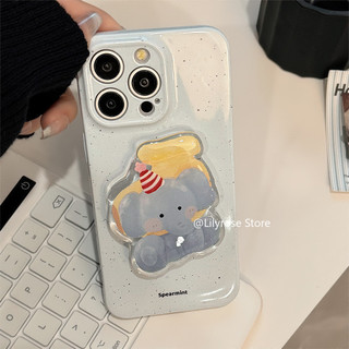 Ins Vỏ hình con voi hoạt hình dễ thương Hàn Quốc iPhone 15 14 13 12 11 Pro Max Xs Max Xr 7 8 Plus Vỏ iPhone Apple có giá đỡ điện thoại hoạt hình Phim bảo vệ toàn bộ mềm