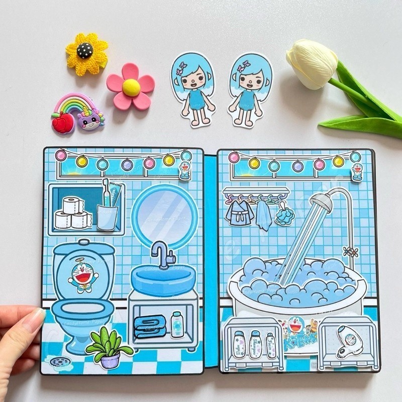 Nhân Vật Toca Life World Book Toca Doraemon sách thủ công đồ chơi bóc dán sách yên tĩnh đồ giấy montessori đồ chơi 0 3