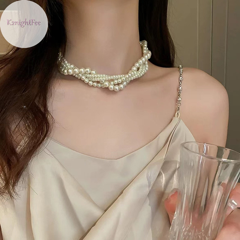 K2nightfee Twining Ngọc Trai Vòng Cổ Choker Dành Cho Nữ Hình Học Dây Chuyền Cưới Cô Dâu Trang Sức Phụ Kiện VN