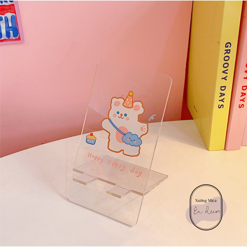Giá đỡ điện thoại ipad bằng nhựa mica trong suốt trang trí bàn xinh giá rẻ-Sango