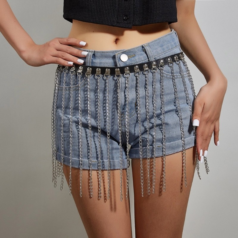 Thắt lưng nữpunk da PU với tua rua dây xích - phù hợp câu lạc bộ đêm và bãi biển