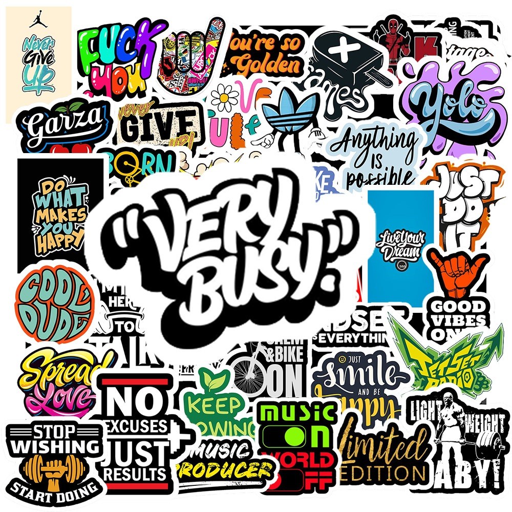 Set 50 Sticker Chữ Graffiti – Decal Trang Trí Xe, Laptop, Nón Bảo Hiểm | Chống Nước, Bền Đẹp