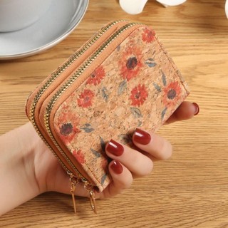Ví đựng tiền xu ALLGIFT, Ví ngắn in bằng da PU, Túi đựng tiền có dây kéo đôi cổ điển dành cho nữ