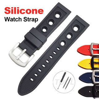 Dây đeo đồng hồ silicon chống nước Dây đeo đồng hồ cao su 22mm Dây đeo đồng hồ thể thao Diver Vòng đeo tay nam nữ Dây đeo cổ tay có khóa màu đen bằng thép không gỉ
