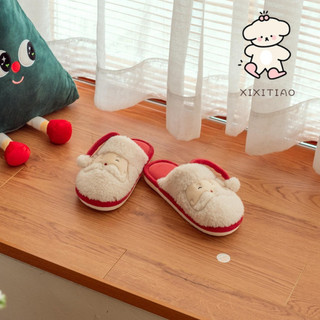 Xixitiao Đêm Giáng Sinh Nai Sừng Tấm Thời Trang Ấm Áp Nhà Cotton Đế Mềm Dép Bé Trai Bé Gái Mùa Đông