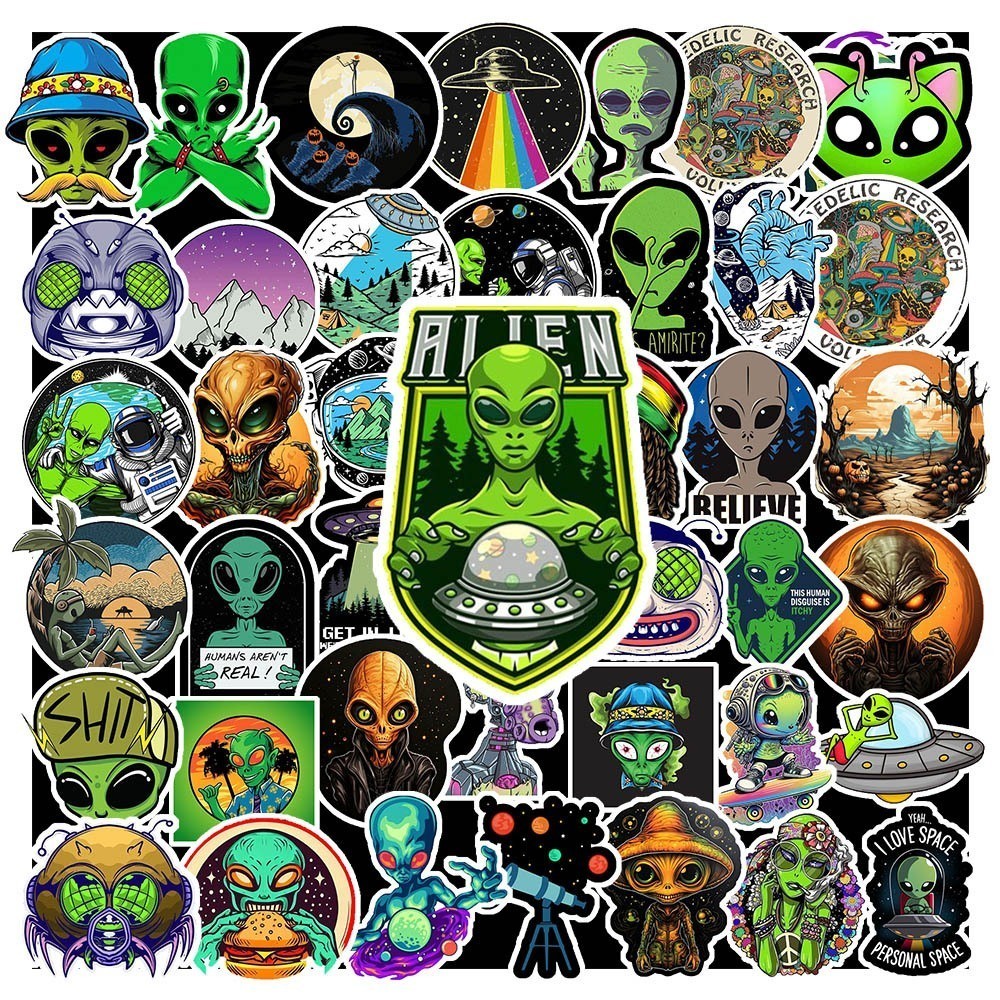 50 Sticker Alien chống nước sticker dán laptop, điện thoại, đàn guitar, mũ bảo hiểm, vali