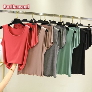 Phụ Nữ Xe Tăng Quần Bộ Đồ Ngủ 2 Bộ Mùa Hè Mỏng Trơn Rời Phù Hợp Với Kích Thước Lớn