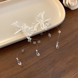 Siêu Cổ Tích Bướm Thủy Tinh Hạt Tua Rua Vòng Cổ Tai Kẹp Vòng Cổ Đơn Giản Và Ngọt Ngào Bộ Trang Sức Thích Hợp Cao Cấp Cảm Giác