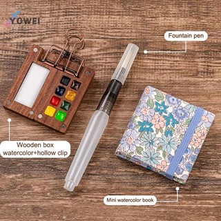 YOWEI Gỗ óc chó Màu Nước Bảng Màu Di Động Hộp Sơn Có Kẹp Du Lịch Tranh Khay Sơn Đồ Dùng Nghệ Thuật Sketchbook Bảng VN