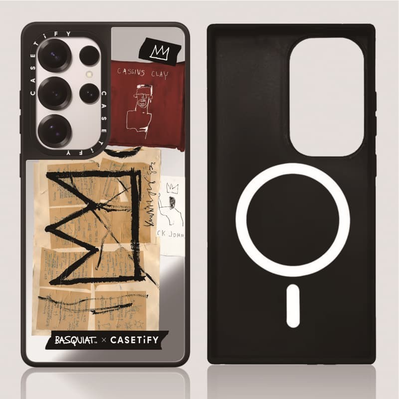 Casetify X Basquiat Crown Sticker Case Matte Black & Sliver Mirror Vỏ hút từ tính Samsung Galaxy S23 S24 S25 Ultra Plus Mặt sau cứng có hộp khắc logo