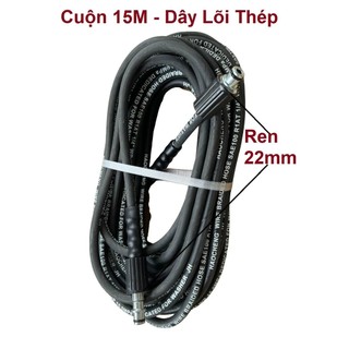Dây rửa xe cao áp LÕI THÉP 10m,15m,20m dùng cho máy rửa áp lực - Ren trong 22mm