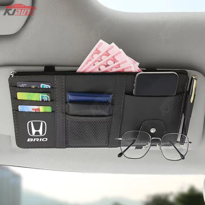 Kẹp lưu trữ tấm che nắng bằng da Honda Túi lưu trữ dung lượng lớn đa chức năng Phụ kiện ô tô tiện lợi và gọn gàng cho Civic Jazz Fit Accord Vezel Brio Cr-V City Hr-V Wrv Spirior