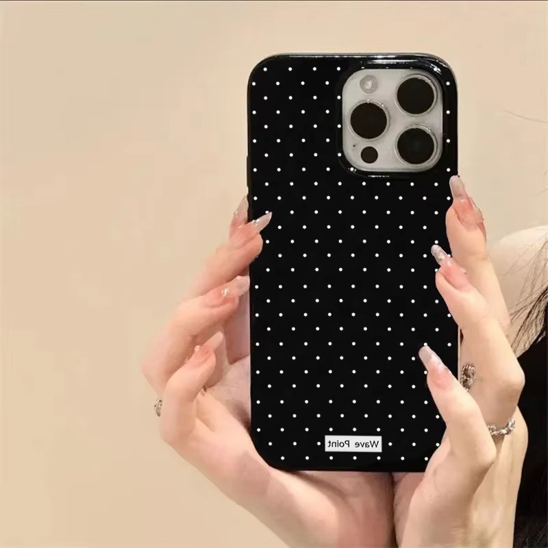 Ốp Điện Thoại Chấm Bi Trắng Sáng Tạo Hàn Quốc Cho iPhone 16 15 14 Plus 13 12 11 Pro Max XR X XS Max 7 8 Plus 16E Vỏ Đen Bóng Mềm Chống Sốc