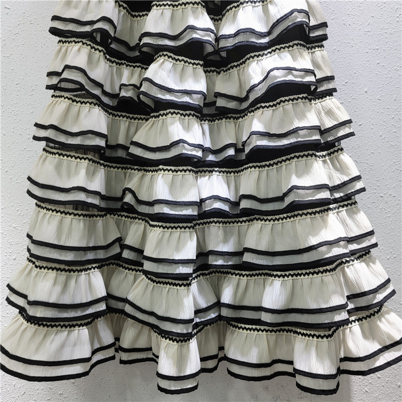 Màu Sắc Tương Phản Bên Gạc Bánh Váy Ngọt Pháp Chữ a Pettiskirt Eo Cao Ôm Hơn Nhìn Bao Đáy Váy Giữa Chiều Dài
