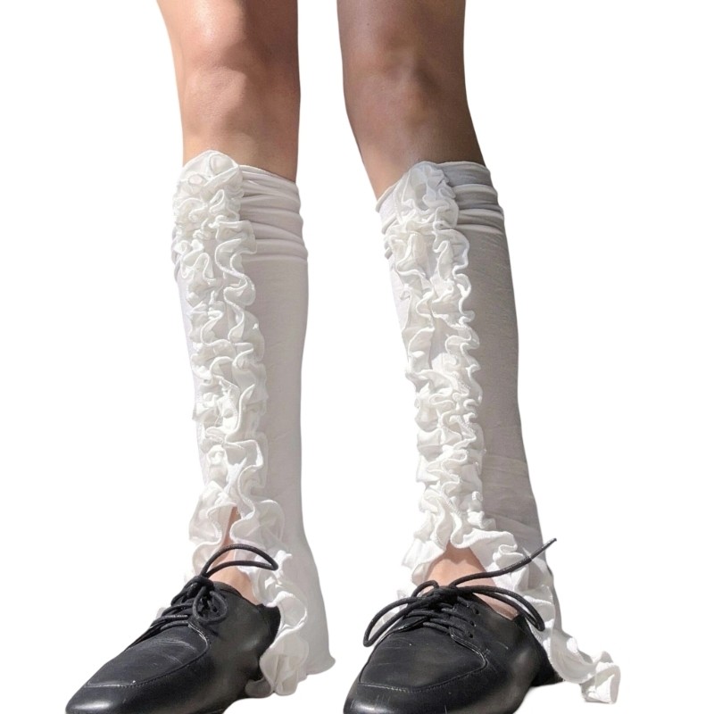 HSV Nữ Bông Tai Kẹp Ruched Xù Chia Chân Trước Ấm Hơn Bao Chiều Dài Đầu Gối loe Nhẹ Mỏng Chân Tất Chân Co