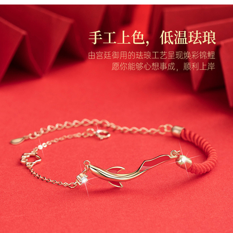 Vòng tay Cá Koi dây đỏ lên bờ Tử Cấm Thành, phong cách dân tộc tinh tế, cầu may, dây năm sinh, tặng bạn bè lên bờ, quà sinh nhật CZPA