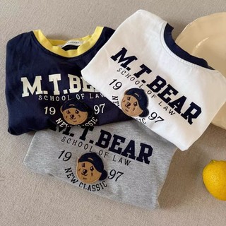 Áo thun ngắn tay hình gấu trẻ em mùa hè mới bằng cotton nguyên chất cho bé trai và bé gái, áo thun màu sắc đa dạng, áo thun nửa tay hoạt hình
