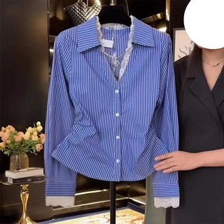 Áo sơ mi dài tay sọc eo mỏng phong cách Hàn Quốc dành cho nữ