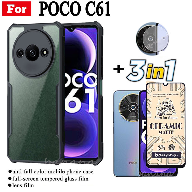 Ốp điện thoại chống sốc 3 trong 1 Poco C61 cho phim mờ gốm Poco C65 + Phim ống kính máy ảnh