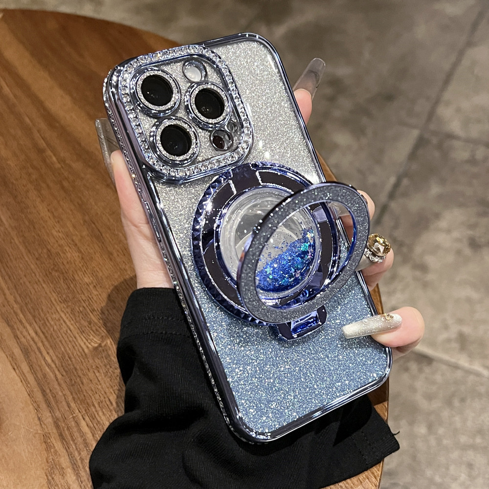 [Giá đỡ từ tính cát lún] Vỏ điện thoại kim cương mạ iphone15 Pro MAX 14 13 12 11 XR XS MAX cho vỏ iPhone Vỏ mềm silicon TPU Vỏ bảo hiểm toàn diện có nắp camera shockpr