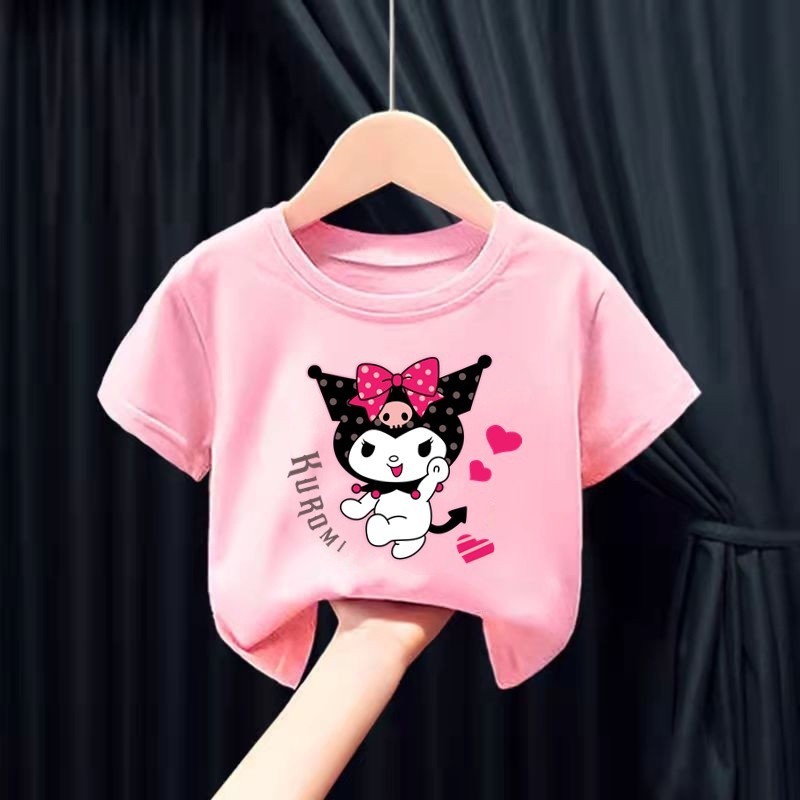 Hoạt Hình Sanrio Kuromi In Hình Ngắn Tay Mùa Hè Bé Gái Bé Trai Áo Thun Ngắn Tay Thường Ngày