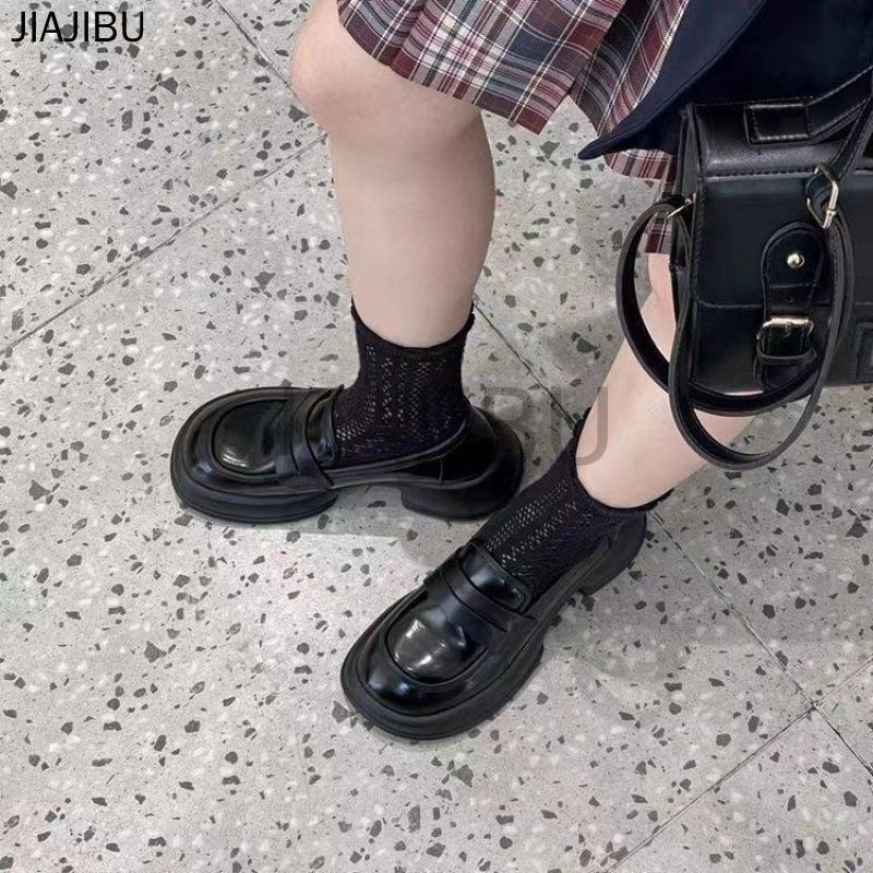 Size 35-43 Giày Nữ Size Lớn Chất Lượng Cao Korean Fashion Black Platform Mary Jane Shoes Giầy Lười 42 Giày Đồng Phục JK Của Nhậtgiày Lolita Giày Đi Học Gót Dày Giày Muffin Màu Đen Mờ French Soft-soled Doll Shoes Giày Khiêu Vũ Cosplay Giày Công Chúa