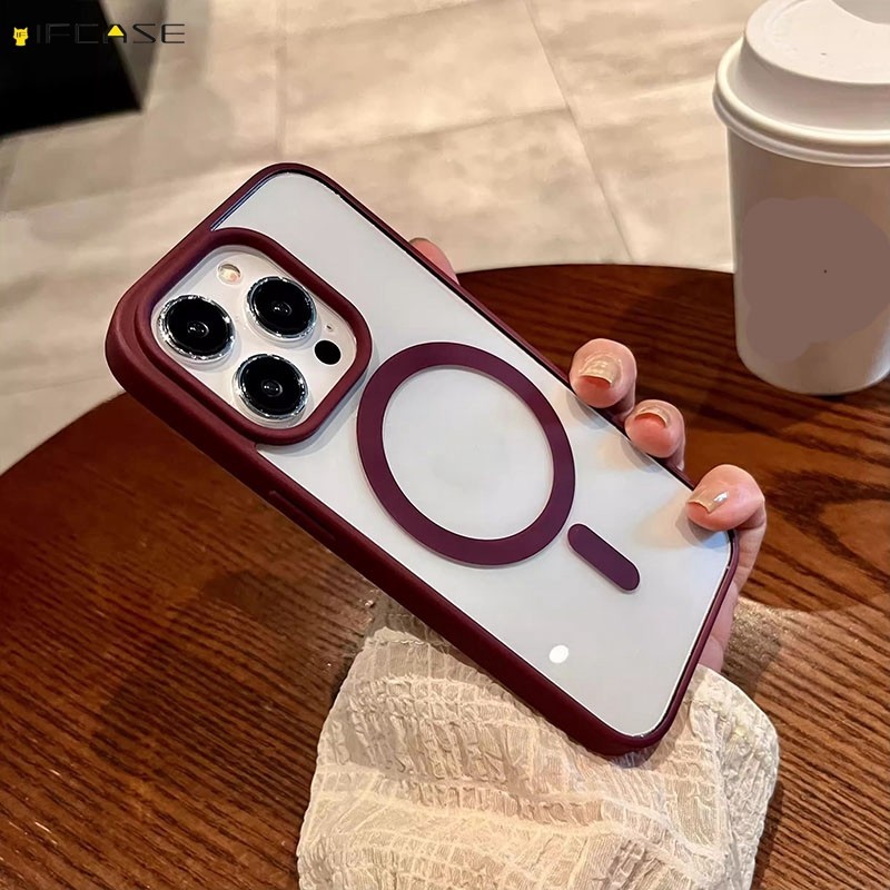 Ốp Từ Tính Tương Thích Cho iPhone 15 14 Plus 13 Mini Pro Max Ốp Điện Thoại Thu Hút Từ Tính Nhiều Màu Sắc Chống Rơi Chống Sốc Trong Suốt Đơn Giản Vỏ Acrylic Cứng Ốp Lưng