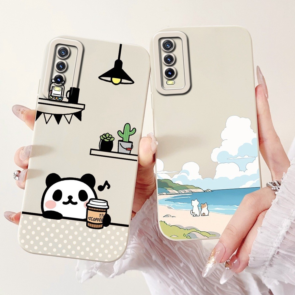 Ốp lưng Vivo Y20 V2029 Vivo Y20s Thẩm Mỹ Mèo Dễ Thương Sơn Cà Phê Silicon Chống Sốc Vivo Y20i Vỏ V2027 V2032