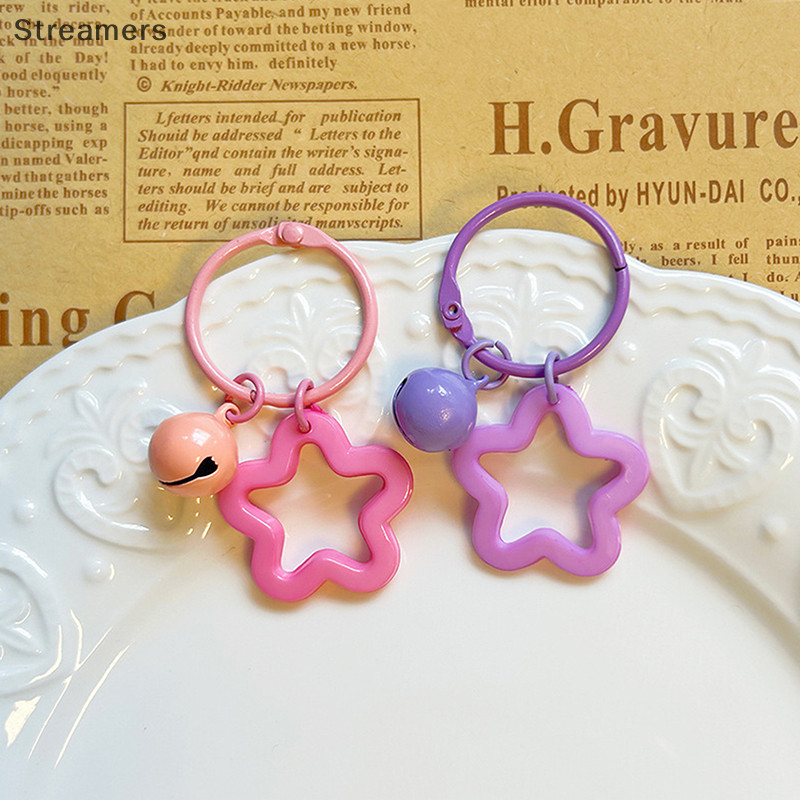 {Streamers} Móc khóa kim loại có vòng khóa Mặt dây chuyền ngôi sao mở Móc khóa màu để làm đồ trang sức Diy Phụ kiện mới