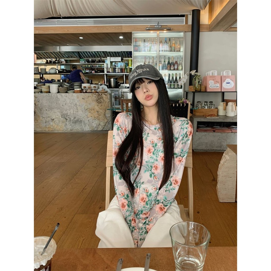 Milyfashion Rời Kích Thước Lớn Thường Ngày Retro Hoa Dài Tay Đáy Áo Sơ Mi Phong Cách Mới Mùa Hè Chống Nắng Quần Áo Tulle Bên Ngoài Top