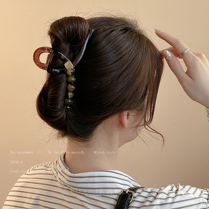 Kẹp ngọc trai lớn kiểu Pháp Retro Phong cách mới Kẹp cá mập phù hợp cho nữ