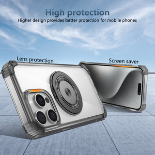 Dành cho iphone 15 Pro Max / 14 / 13 Pro Max Ốp điện thoại trong suốt 360°Chân đế vòng từ tính xoay được Chống sốc Vỏ mỏng trong suốt