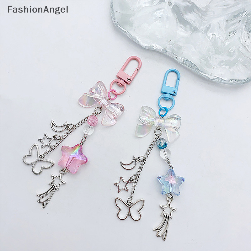 FashionAngel Ngôi Sao Ngọt Ngào Nơ Điện Thoại Ch Mặt Dây Chuyền Dễ Thương Đính Hạt Handmade Móc Khóa Dành Cho Nữ Bé Gái Túi Thời Trang Trang Trang Trí Quà Tặng TH